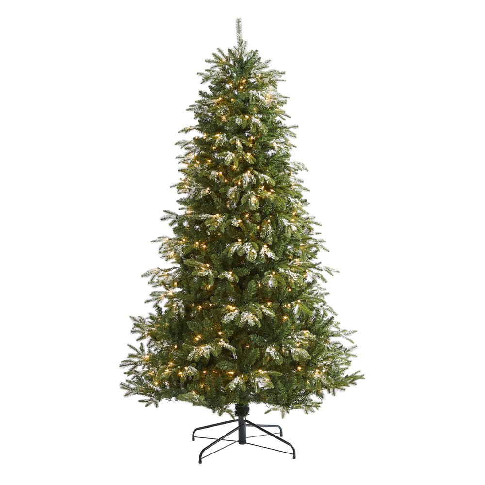 Nearly Natural 7ft. Snowed Grand Teton Artificial Christmas Tree with 500 Clear Lights and 1050 Bendable Branches