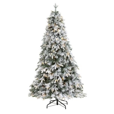 Nearly Natural 5ft. Flocked Vermont Mixed Pine Artificial Christmas Tree with 150 Clear LED Lights