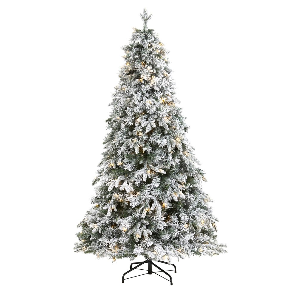 Nearly Natural 5ft. Flocked Vermont Mixed Pine Artificial Christmas Tree with 150 Clear LED Lights