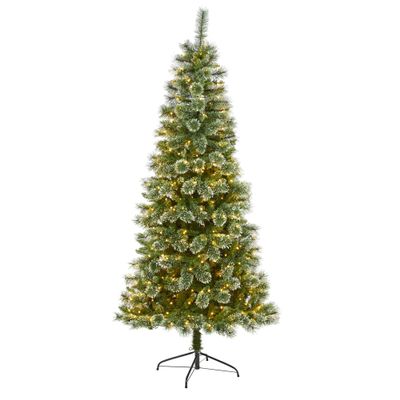Nearly Natural 7ft. Wisconsin Slim Snow Tip Pine Artificial Christmas Tree with 400 Clear LED Lights