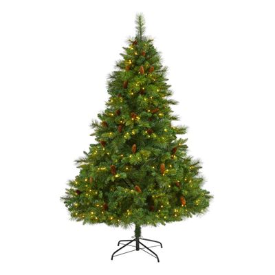Nearly Natural 6ft. West Virginia Full Bodied Mixed Pine Artificial Christmas Tree with 300 Clear LED Lights and Pine Cones