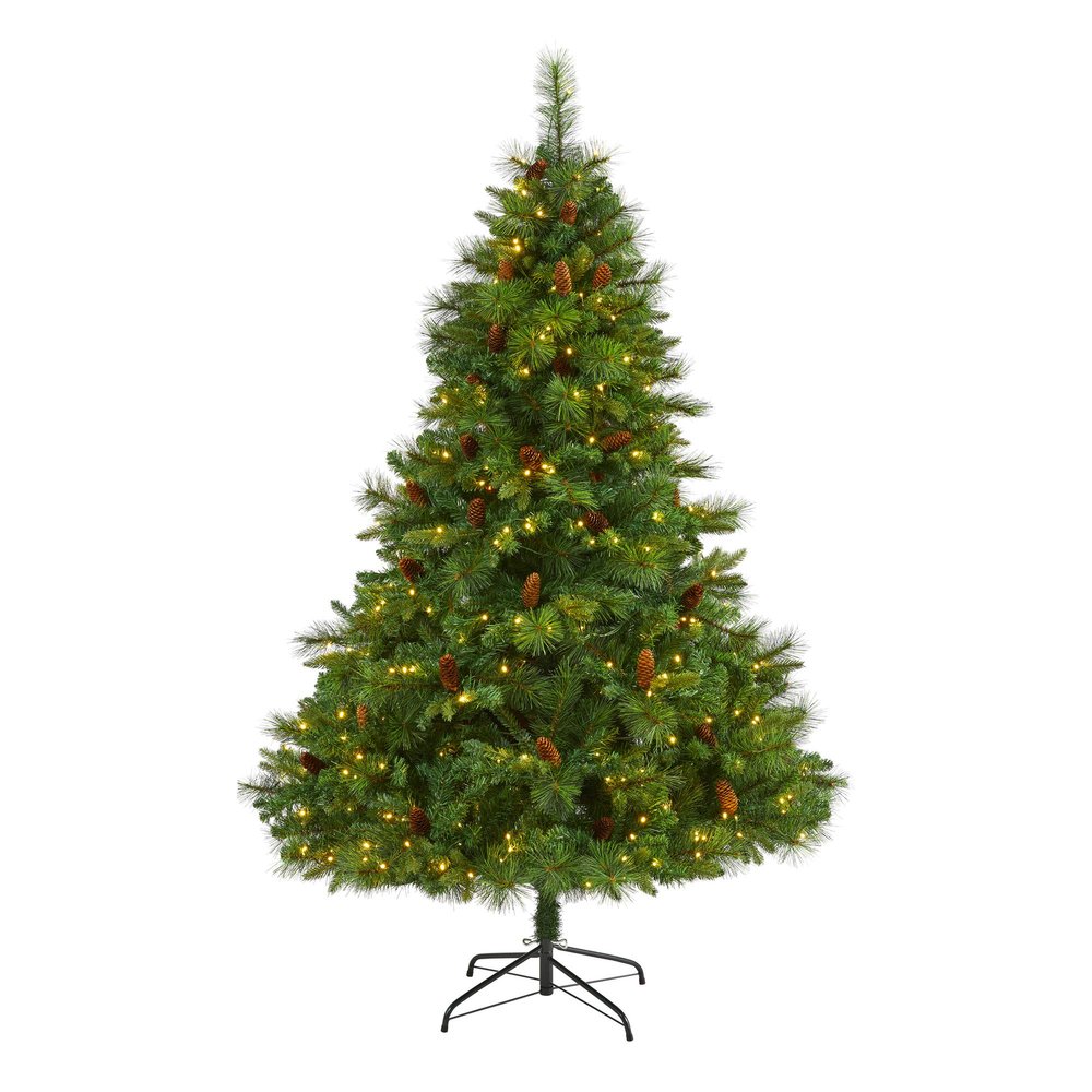 Nearly Natural 6ft. West Virginia Full Bodied Mixed Pine Artificial Christmas Tree with 300 Clear LED Lights and Pine Cones