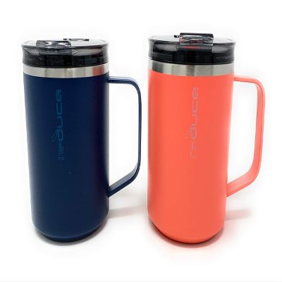 Reduce Dual Wall Vacuum Insulated 18/8 Stainless Steel 14oz Hot 1 Mug with Adjustable Flow Lid, 2 pack(Blue+Flamingo)