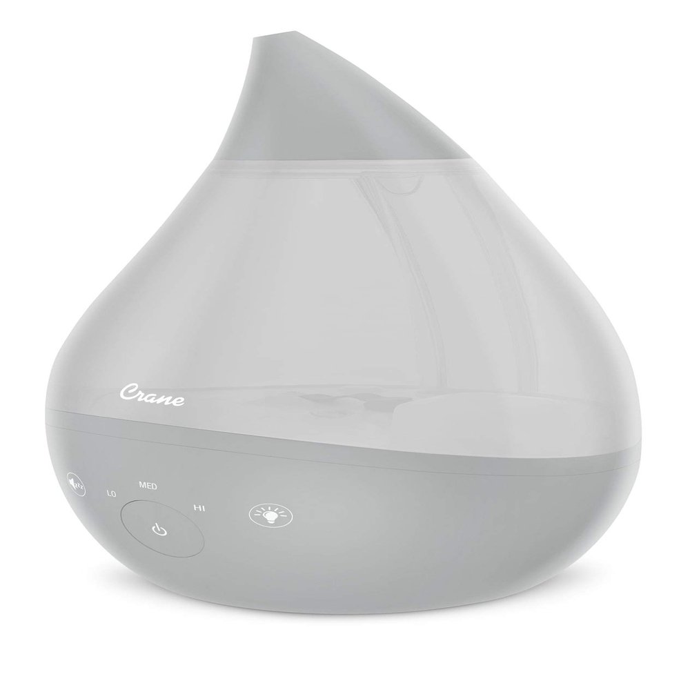 Crane 4-in-1 Drop 2.0 Ultrasonic Cool Mist Humidifier with Sound Machine, Night Light, Aroma Tray, 1 Gallon Top Fill, Grey 1 Gallon