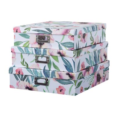 Soul & Lane Decorative Cardboard Storage Boxes With Lids for Home Dcor, Set of 3 Floral Photo and Letter Box Set, Nesting Paperboard Storage for Scrapbook Paper, Keepsakes, Memories