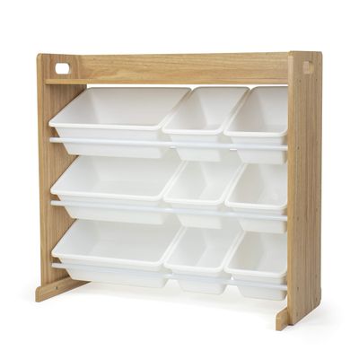Humble Crew Toy Storage Organizer with Top Shelf and 9 Removable Bins, Natural/White Toddler Bookshelf with Toy Organizer - Modern Toy Rack Ideal for Kids' Rooms, Playrooms, and Nurseries