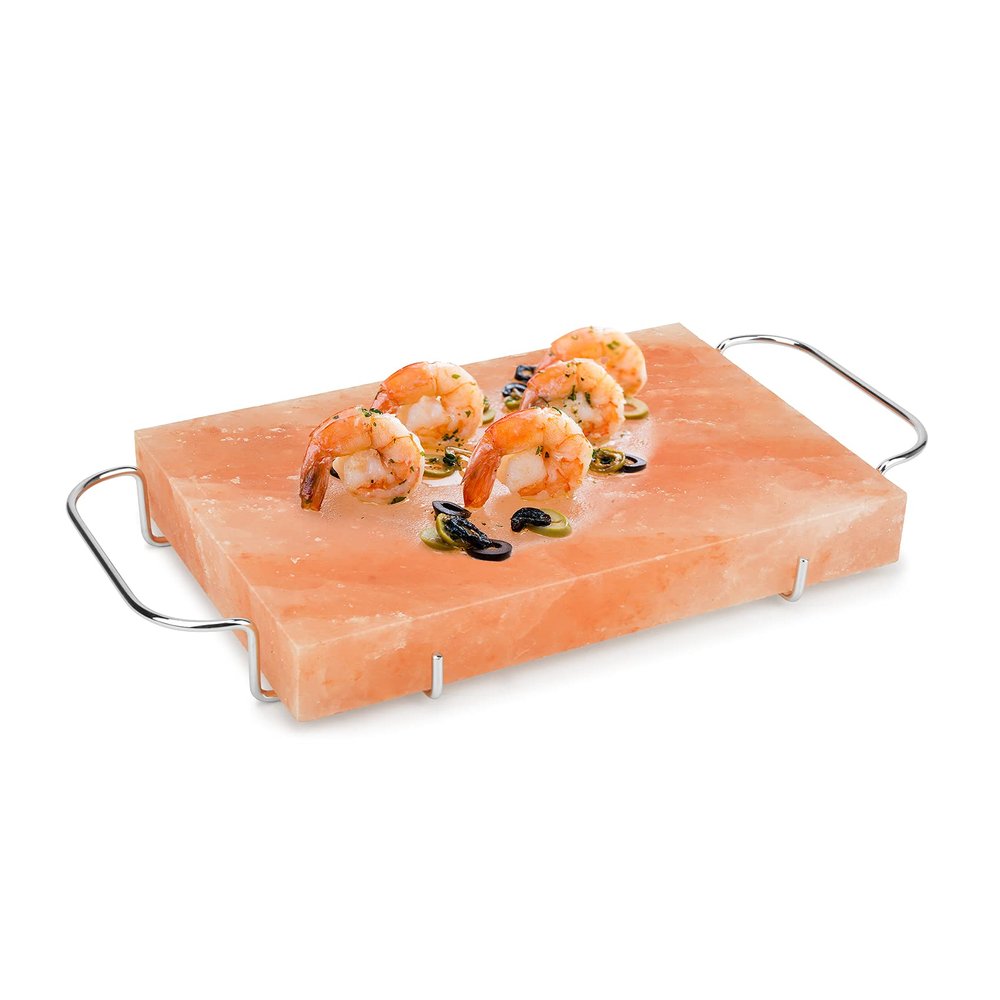 Onlyfire Himalayan Salt Block Cooking Plate with Steel Tray Set 12 x 8 x 1.5 for Cooking, Grilling, Cutting and Serving