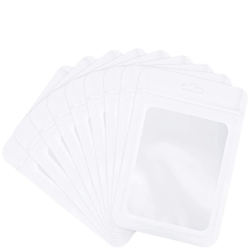 100Pcs Resealable Mylar Ziplock Bags for Food Storage Smell Proof Pouch for Candy Cookies Party Favor (White 3.5 x 6.3 inch)