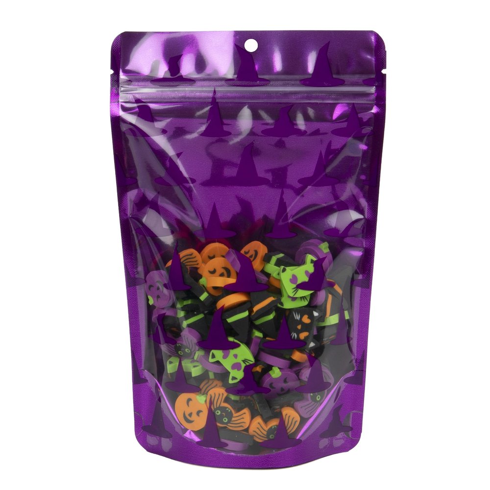 ClearBags 5 1/8" x 3 1/8" x 8 1/8" Witches Hats Stand Up Zipper Pouch (25 Pieces) | Halloween Candy Gift Bags, Party Favors, Treat Bags | For Popcorn, Treats, Cookies, Baked Goods Packaging | ZBGW3HA