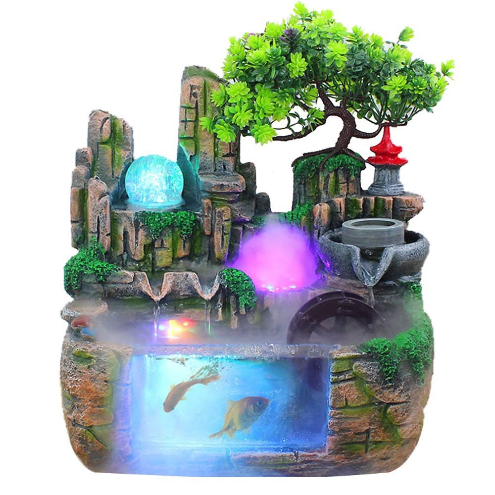 DYRABREST Tabletop Fountain,Rockery Water Fountain Desktop Chinese Fengshui Lamp Fountains Waterfall Humidifier Atomizer Office Home Decoration for Home, Office, Bedroom,etc (US Plug-110V) (multil 1)