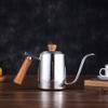 Coffee Maker Press Coffee Maker With Hand Flush Pot Stainless Steel Thin-Necked Pot Hand Coffee Pot Wooden Handle Long-Mouth Pot Kettle-600Ml view 1