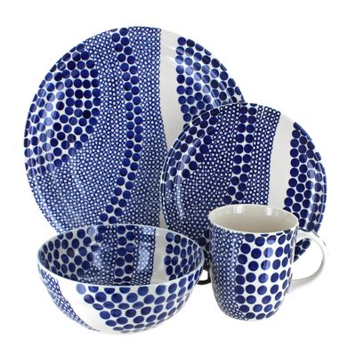 Blue Rose Polish Pottery - Blue Zara 4 PC Place Setting - Service for 1-1 Place Setting - Great for Everyday Dining, Casual Dining, or as Formal Dinnerware