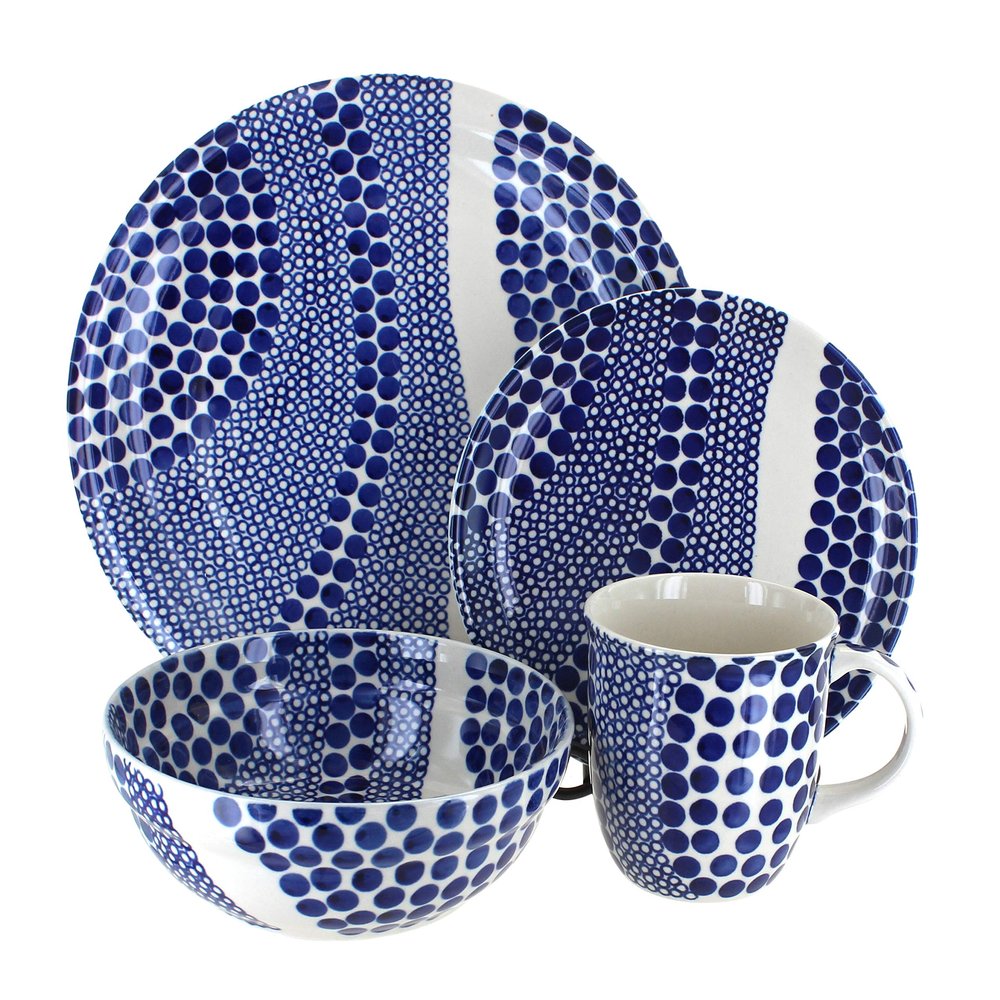 Blue Rose Polish Pottery - Blue Zara 4 PC Place Setting - Service for 1-1 Place Setting - Great for Everyday Dining, Casual Dining, or as Formal Dinnerware
