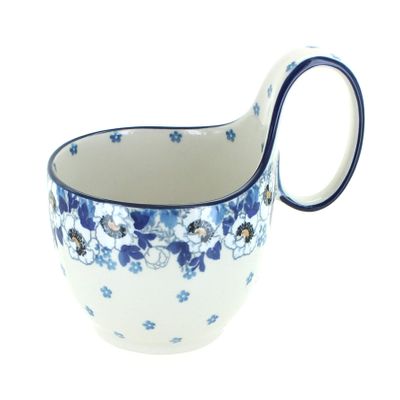 Blue Rose Polish Pottery - Georgia Blue Soup Mug - 12 oz - Unique Mug for Soup, Ice Cream, and Pasta