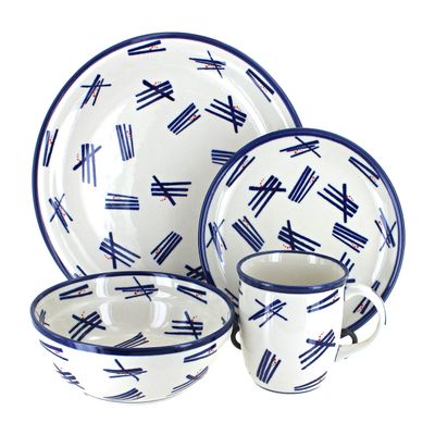 Blue Rose Polish Pottery - Blue Zoe 4 PC Place Setting - Service for 1-1 Place Setting - Great for Everyday Dining, Casual Dining, or as Formal Dinnerware