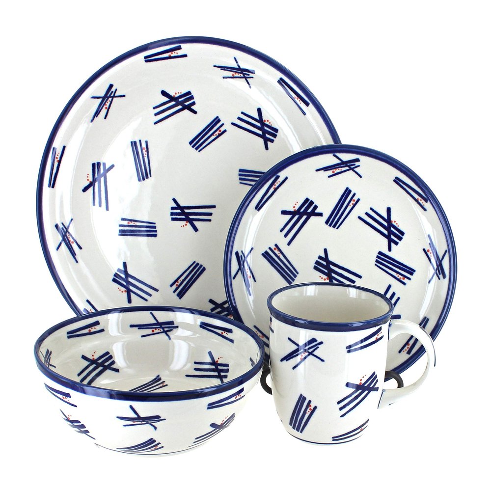 Blue Rose Polish Pottery - Blue Zoe 4 PC Place Setting - Service for 1-1 Place Setting - Great for Everyday Dining, Casual Dining, or as Formal Dinnerware
