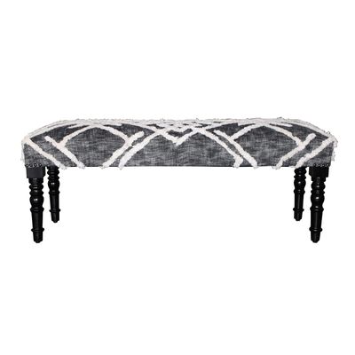LR Home Black/White Farmhouse Striped Accent Bench | Upholstered Seating for Bedroom, Living Room, or Entryway | 47" L x 16" W x 18" H