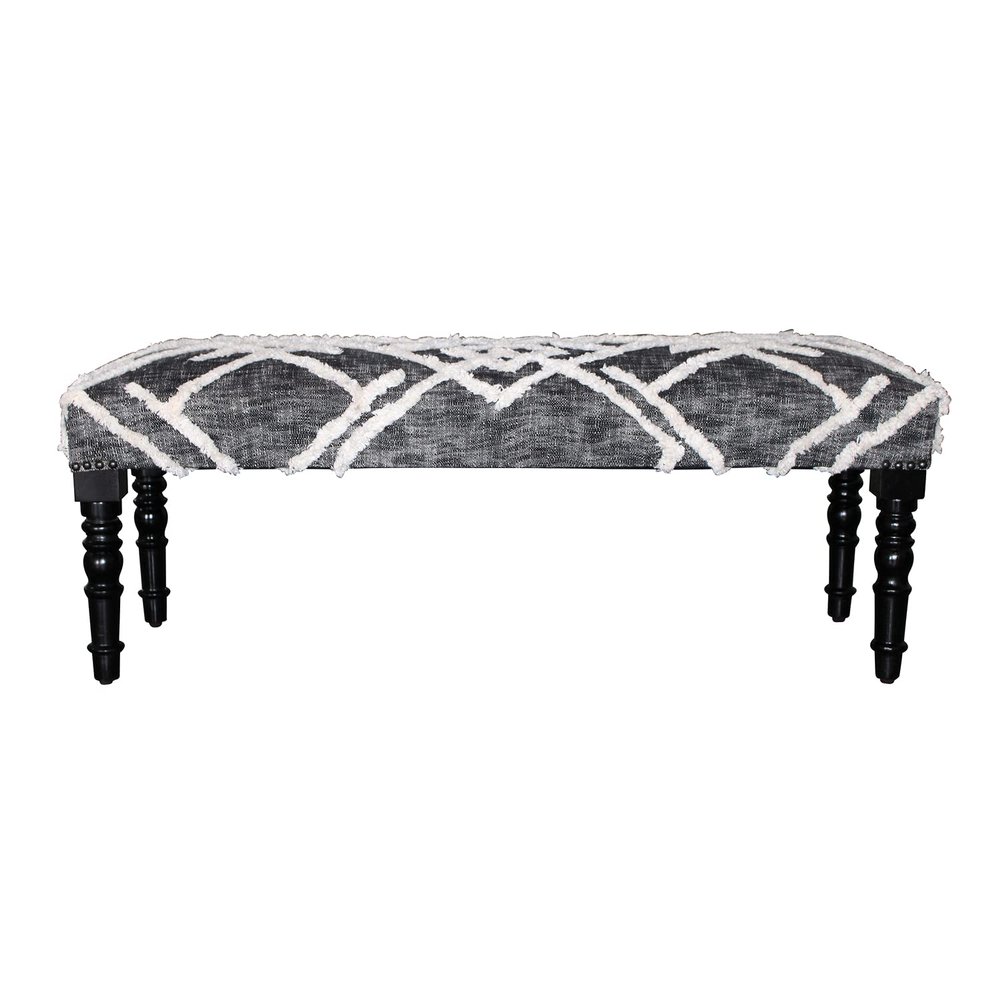 LR Home Black/White Farmhouse Striped Accent Bench | Upholstered Seating for Bedroom, Living Room, or Entryway | 47" L x 16" W x 18" H