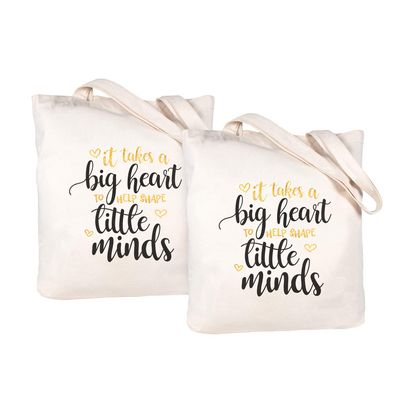 CARAKNOTS Teacher Bag Teachers Gifts for Women Valentines Day Appreciation Week Birthday Thank you Graduation End of Year Christmas Retirement Canvas Tote Bag with Pocket 2 Pcs