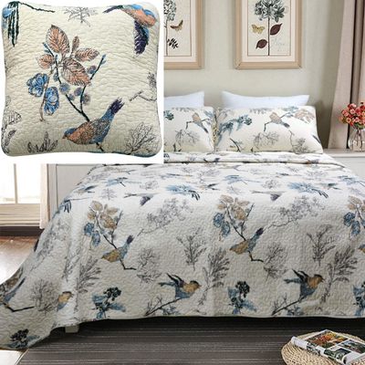 Brandream 4Pcs Bird Bedding King American Country Style Comforter Set King Size Cotton Quilt Set+ 1 Throw Pillow Cover(4-Piece)