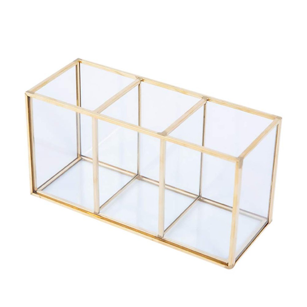Hemoton Glass Makeup Organizer Multifunctional Storage Bucket for Cosmetics and Jewelry Stylish Design for Vanity and Bathroom Compartment Storage