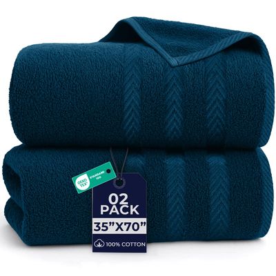 DAN RIVER 2 Pack Luxury Bath Sheets 35x70, 600 GSM, Soft & Quick Dry 100% Ring Spun Cotton Towels Ideal for Hotels, Spas, Gyms & Salons Extra Large, Opal Blue