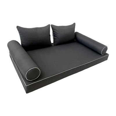 Prolinemax Style4 5PC Contrast Pipe Outdoor Daybed Mattress Bolster Pillow Fitted Sheet Cover Only QueenSize AD003