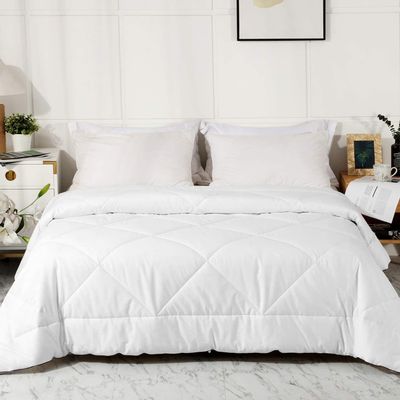 2025 Premium Upgraded Non-Vacuum Bed Quilt All Seasons 100% Cotton Filled Comforter - Reversible Lightweight Soft Breathable Fluffy (Pure White, Twin)