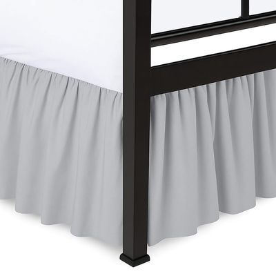 Shreem Linen Ruffled Bed Skirt with Split Corners, Gathered Style, 100% Microfiber, 24-Inch Drop, Dust Ruffle Bedskirt with Platform, Full, Light Grey
