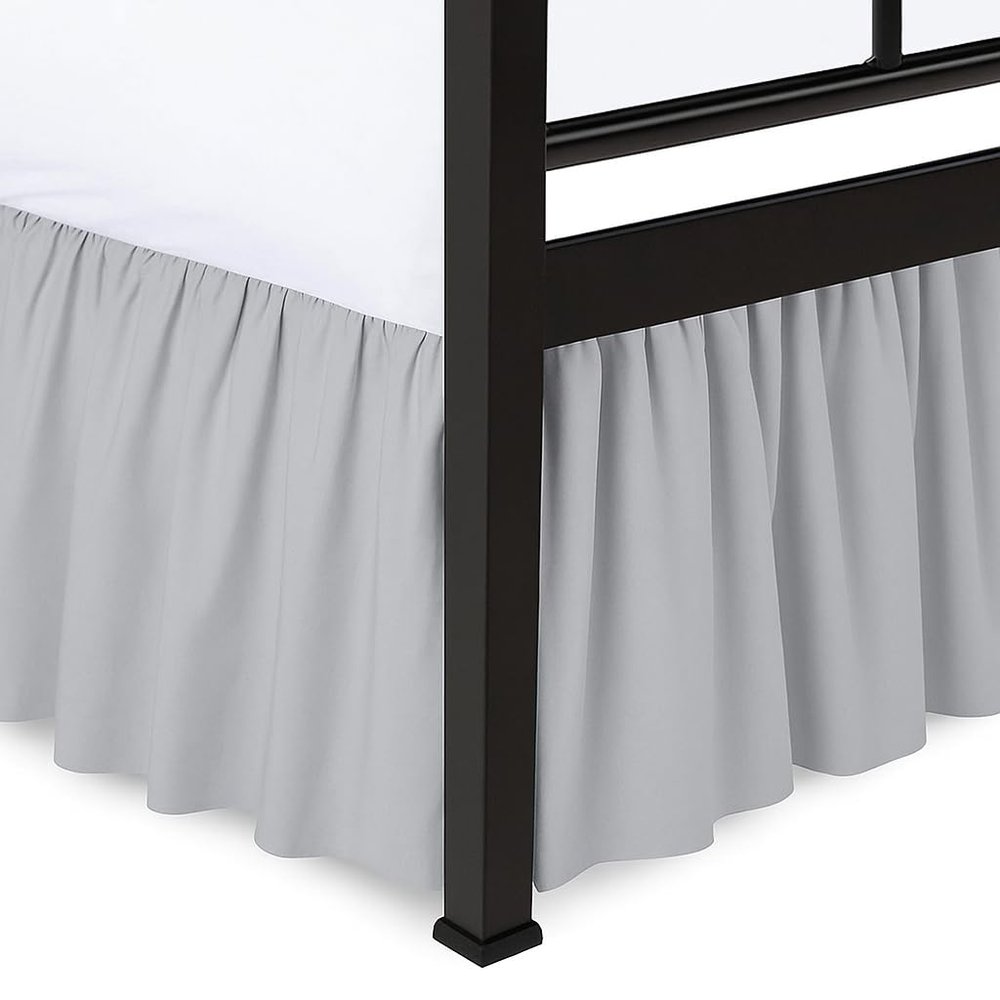 Shreem Linen Ruffled Bed Skirt with Split Corners, Gathered Style, 100% Microfiber, 24-Inch Drop, Dust Ruffle Bedskirt with Platform, Full, Light Grey