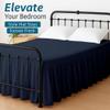 Shreem Linen Ruffled Bed Skirt with Split Corners, Gathered Style, 100% Microfiber, 28-Inch Drop, Dust Ruffle Bedskirt with Platform, Full-XL, Navy Blue view 3