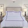 BedDecor Duvet Cover Set  3-Piece, 500TC Egyptian Cotton with 3-Line Embroidery, Zipper Closure & Corner Ties  Purple, Full/Queen view 2
