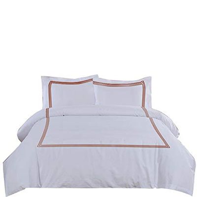 BedDecor 3 Piece 3 Line Embroidery Duvet Set with Zipper & Corner Ties 100% Egyptian Cotton 500 Thread Count Premium Hotel Quality Decorative BeddingKing/California King, Brickred