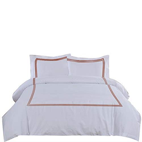 BedDecor 3 Piece 3 Line Embroidery Duvet Set with Zipper & Corner Ties 100% Egyptian Cotton 500 Thread Count Premium Hotel Quality Decorative BeddingKing/California King, Brickred