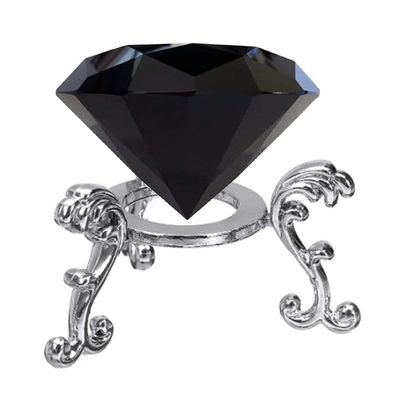 F-ber 60mm (2.36") K9 Crystal Faceted Cut Glass Giant Diamond Paperweight w/Silver Base Stand, Wedding Favor Home Decor Multi Colors (Black)