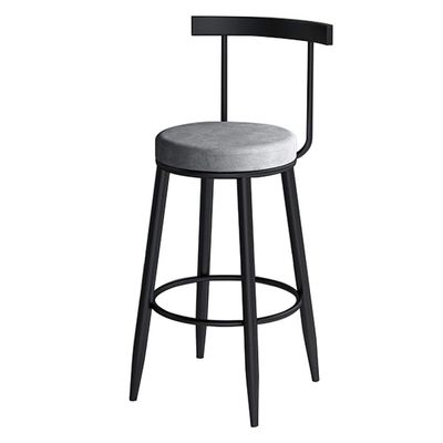 Bar Stools Retro Kitchen Pub Round Flannel Seat Elegant Breakfast Barstools Counter High Chair Home Backrest Black Metal Iron Legs,Seat Height:65CM,75CM