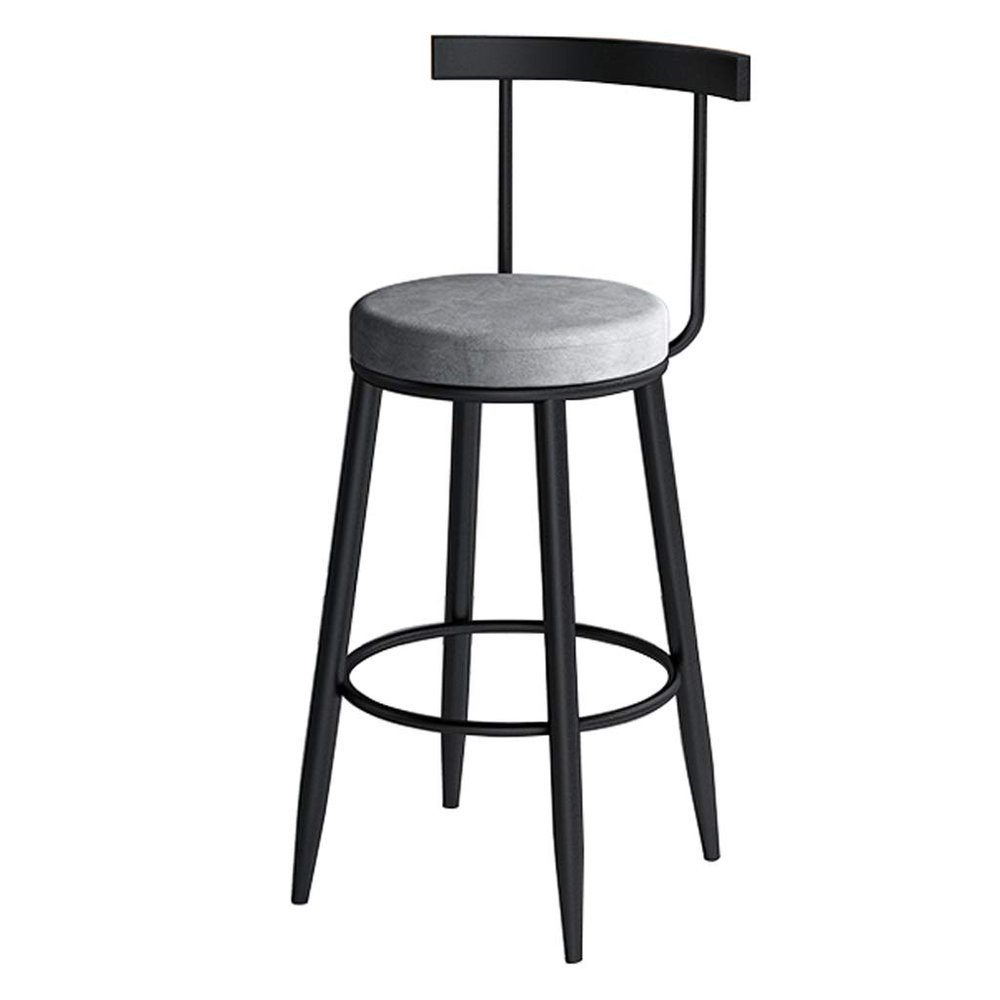 Bar Stools Retro Kitchen Pub Round Flannel Seat Elegant Breakfast Barstools Counter High Chair Home Backrest Black Metal Iron Legs,Seat Height:65CM,75CM