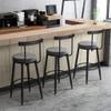 Bar Stools Retro Kitchen Pub Round Flannel Seat Elegant Breakfast Barstools Counter High Chair Home Backrest Black Metal Iron Legs,Seat Height:65CM,75CM view 4