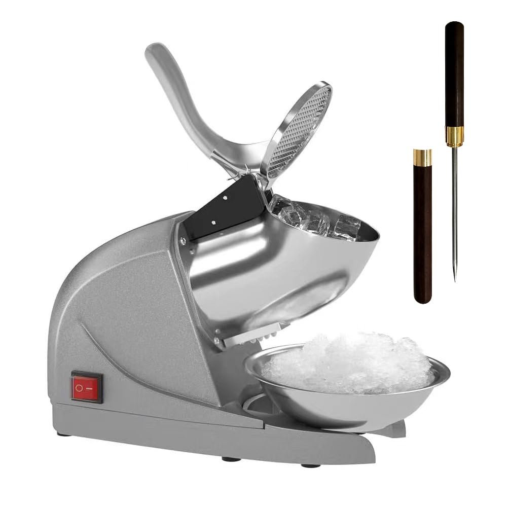 OKF Ice Shaver Prevent Splash Snow Cone Machine, Electric 3 Blades Shaved Ice Machine, 380W Ice Shaver Machine, 286lbs/hr Ice Crushers for Home Use, Ice Shaver Machine Electric, Ice Crusher (Silver)
