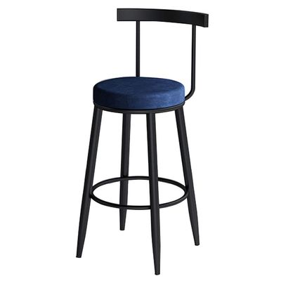 Bar Stools Retro Kitchen Pub Round Flannel Seat Elegant Breakfast Barstools Counter High Chair Home Backrest Black Metal Iron Legs,Seat Height:65CM,75CM