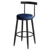 Bar Stools Retro Kitchen Pub Round Flannel Seat Elegant Breakfast Barstools Counter High Chair Home Backrest Black Metal Iron Legs,Seat Height:65CM,75CM view 1