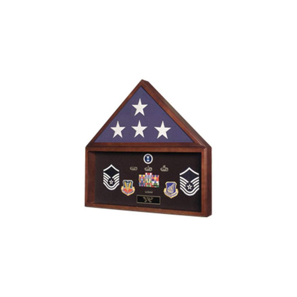 Burial Flag Medal Display case, Ceremonial Flag Display - Material Cherry or Walnut.