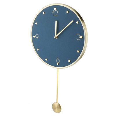 Ichiias Silent Wall Clock, Elegant Simple Pendulum Clock, Modern Durable for Home Living Room Study Room Office(Blue-Round Pendulum)