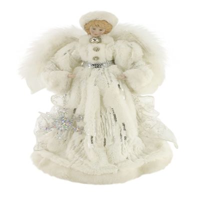 Windy Hill Collection White & Silver Downy Softness 14" Angel Standing Christmas Tree Topper or Table Top 514003