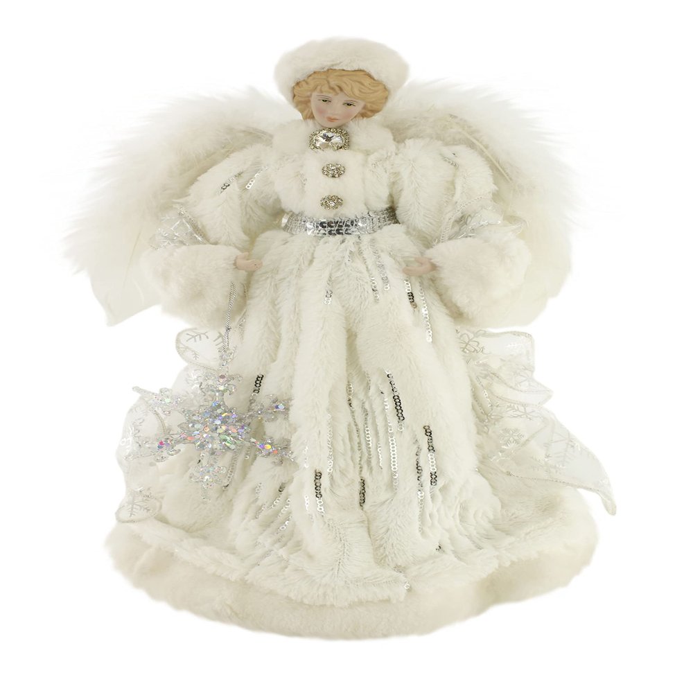 Windy Hill Collection White & Silver Downy Softness 14" Angel Standing Christmas Tree Topper or Table Top 514003