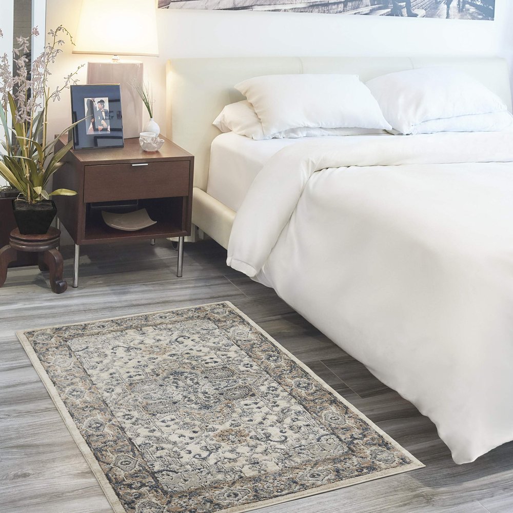 Nourison Concerto Ivory/Grey 3' x 5' Area Rug, Transitional, Bed Room, Living Room, Dining Room, Kitchen, Easy Cleaning, Non Shedding (3x5)