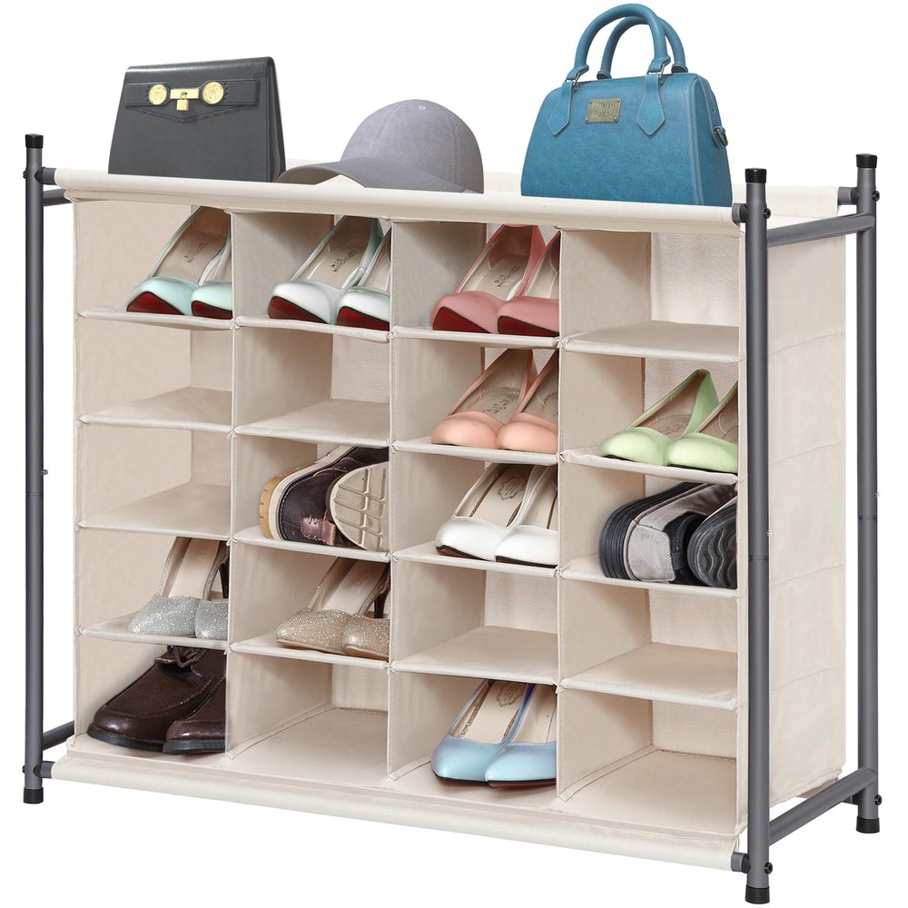 STORAGE MANIAC Stackable Shoe Cubby Organizer, Free Standing Shoe Cube Rack for Entryway, Bedroom, Apartment, Closet, 20-Cube Beige