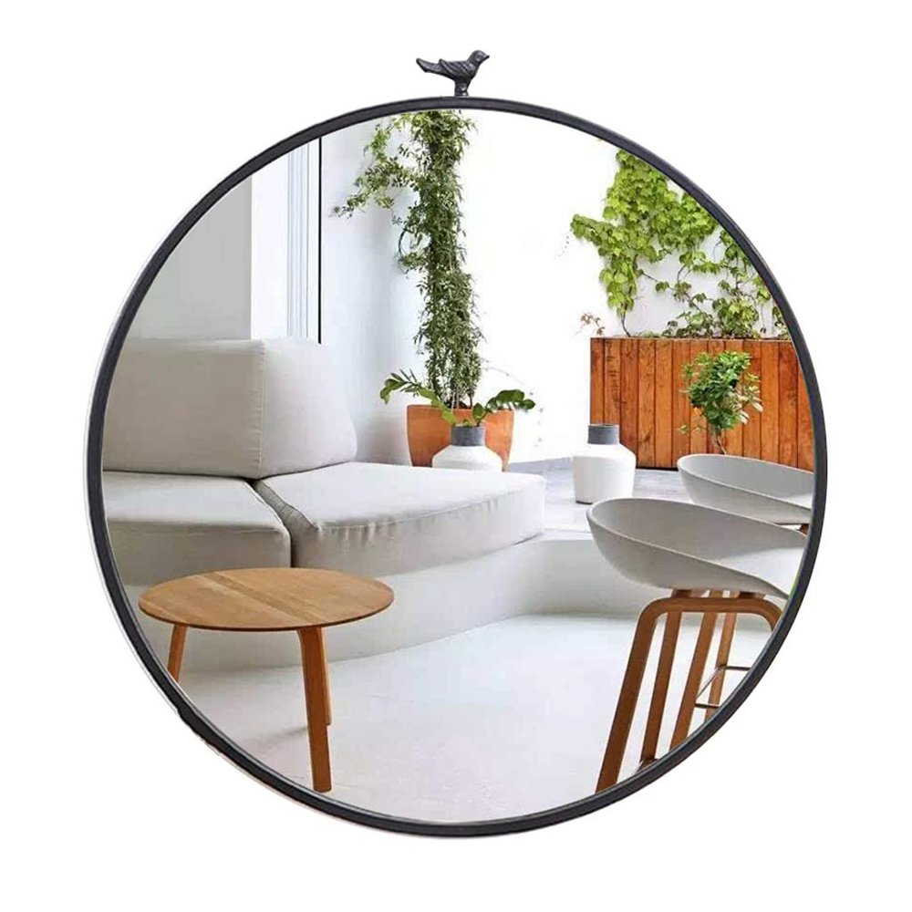 24 Inch Black Round Wall Mirror, Metal Frame Decorative Mirror for Bathroom, Entrance, Toilet, Etc, Farmhouse and Modern Style