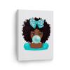 SmileArtDesign Twinkled Cute African Girl Teal Blue Bubble Gum Canvas Wall Art Print Dotted Ribbon Bow Afro African Baby Kids and Nursery Room Home Decor Ready to Hang Made in The USA - 36x24 view 1
