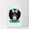 SmileArtDesign Twinkled Cute African Girl Teal Blue Bubble Gum Canvas Wall Art Print Dotted Ribbon Bow Afro African Baby Kids and Nursery Room Home Decor Ready to Hang Made in The USA - 36x24 view 2
